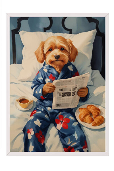 Zestia Tablou înrămat alb, Ilustrație cu câine în haină, Poster decorativ pen...