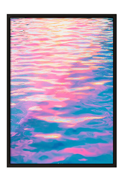 Zestia Tablou înrămat negru, artă abstractă cu valuri roz albastre, poster de...