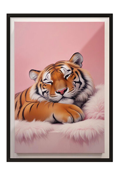 Zestia Slika u crnom okviru, humoristični stil tigra sa narandžastom pozadino...