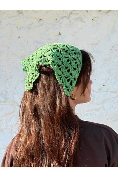 MELUSH Green Colored Patterned Handmade Crochet Knitted Bandana