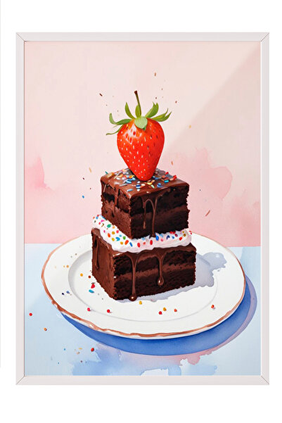 Zestia Tablou înrămat alb, stil realist cu detaliu tort cu căpșuni, poster de...