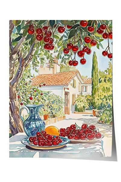 Zestia Çerçevesiz Poster, Vişne Ağaçları ve Masa Bahar Kompozisyonu, Mutfak D...