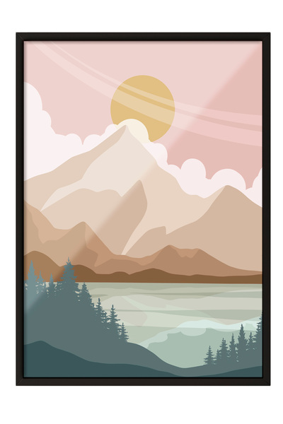 Zestia Πίνακας με μαύρο πλαίσιο, Μίνιμαλ φυσικό τοπίο σε πράσινους τόνους, Δι...