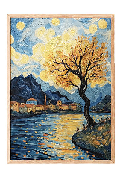 Zestia Tablou cu ramă din lemn, interpretare a Podului înstelat de Van Gogh, ...