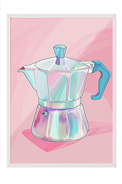 Zestia Πίνακας με λευκό πλαίσιο, Ροζ Μόκα Ποτ – Ιταλική Καφετιέρα, Αφίσα Διακ...