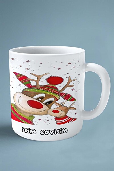 ART HEDİYE 2024 yılbaşı noel isimli baskılı kupa bardak geyikli süsler