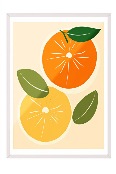 Zestia Tablou cu ramă albă, ilustrație portocalie cu lămâie, poster decorativ...