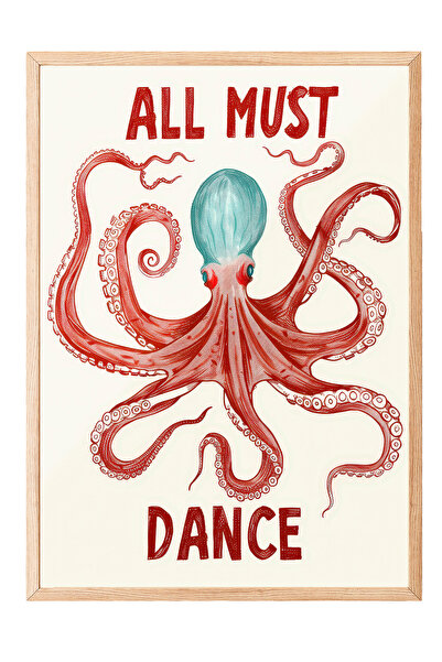 Zestia Tablou înrămat cu lemn, Ilustrație umoristică cu caracatiță dansatoare...