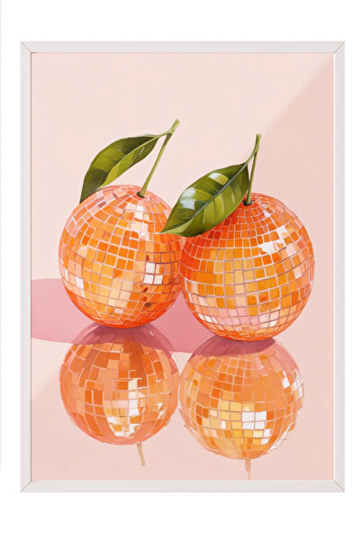 Zestia Tablou cu ramă albă, Ilustrație cu portocale și mandarine, Poster deco...