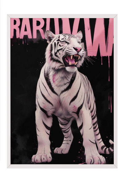 Zestia Tablou cu ramă albă, combinație de tipografie și tigru, poster decorat...