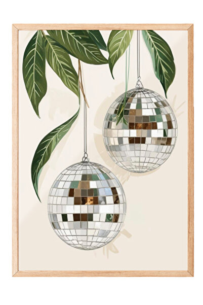 Zestia Tablou cu ramă din lemn, combinație de plante cu bile disco, poster de...