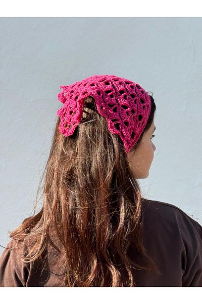 MELUSH Fuchsia Colored Patterned Handmade Crochet Knitted Bandana