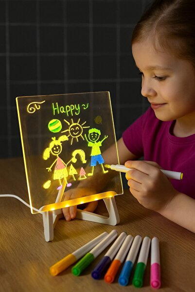 TOYFEST LED Işıklı Renkli Yazı Panosu 20x20 cm | Fosforlu Kalemli Not ve Mesa...