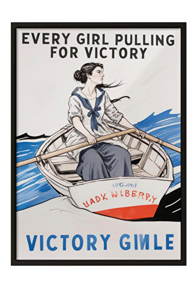 Zestia Tablou cu ramă neagră, Banner retro cu femeie – Victory Girl, Poster d...