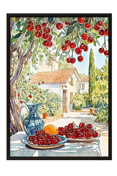 Zestia Tablou înrămat negru, compoziție cu cireși și masă de primăvară, poste...