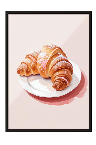 Zestia Картина с черна рамка, минималистичен дизайн на кроасан за десерт, пос...