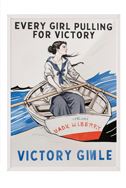 Zestia Tablou cu ramă albă, Banner retro cu femeie – Victory Girl, Poster dec...