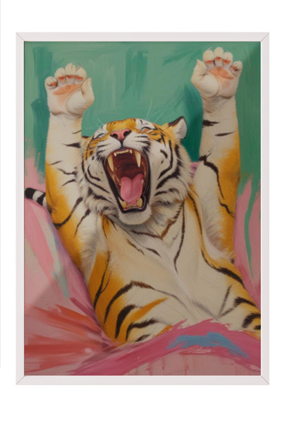 Zestia Tablou înrămat alb, Ilustrație dinamică cu urletul tigrului, Poster de...