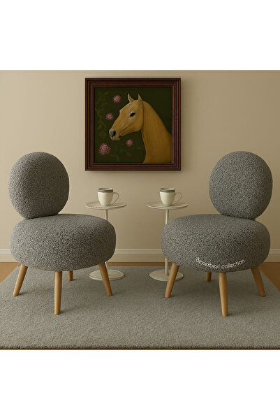 BEYLERBEYİ Berjer,Çay Seti, gri peluş Kumaş,yuvarlak Sırtlı,koltuk Takımı,Ikili Koltuk,dekoratif Berjer