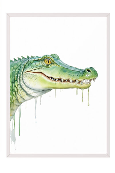 Zestia Tablou cu ramă albă, Ilustrație umoristică cu crocodil care se agață, ...