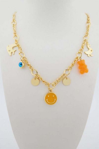 By Zeyna Aksesuar Women's Special Design Orange Mixed Figured Evil Eye Necklace