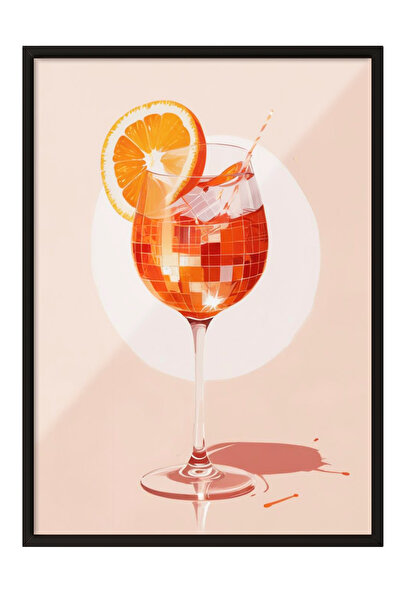 Zestia Tablou înrămat negru, Ilustrație de vară cu pahar de limonadă, Poster ...