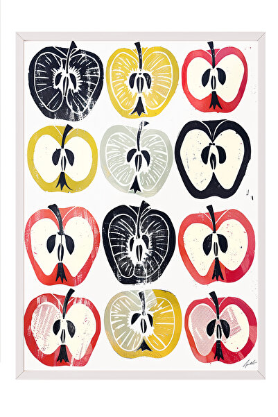 Zestia Tablou înrămat alb, model cu mere semi-tăiate – Stil Pop Art, Poster d...