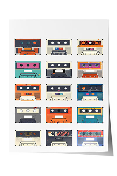 Zestia Poster fără ramă, ilustrație colorată cu casete – Stil retro, poster d...