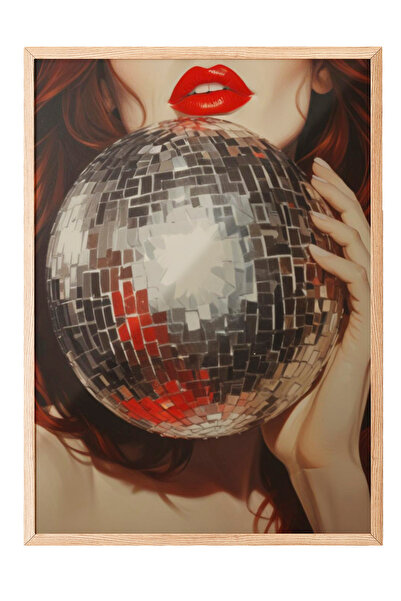 Zestia Tablou cu ramă din lemn, Portret de femeie cu bile de discotecă, Poste...