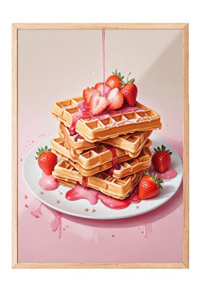 Zestia Tablou cu ramă din lemn, Ilustrație cu desert cremos, Poster decorativ...