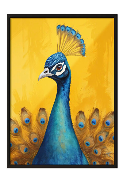 Zestia Tablou cu ramă neagră, Portret cu păun, Poster decorativ pentru sufrag...