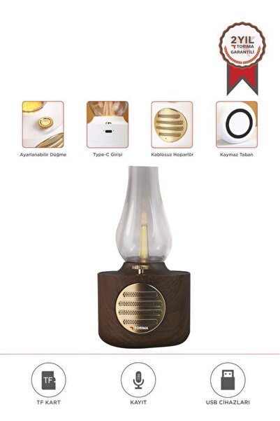 Torima Bluetooth Hoparlör Vintage Gaz Lambası Işıklı Şarjlı Speaker D53 Ahşap