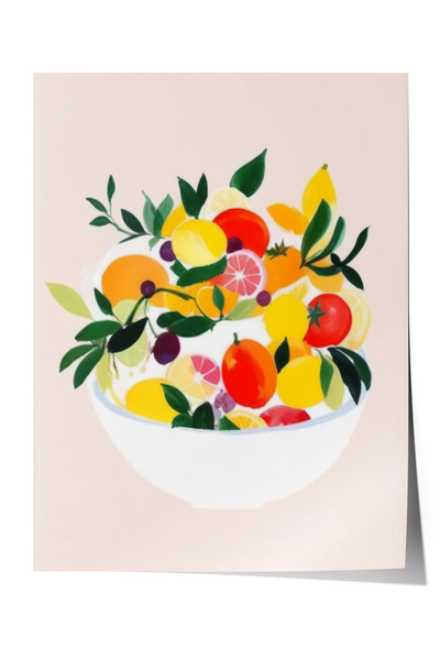 Zestia Poster fără ramă, Ilustrație cu salată de fructe, Poster decorativ pen...