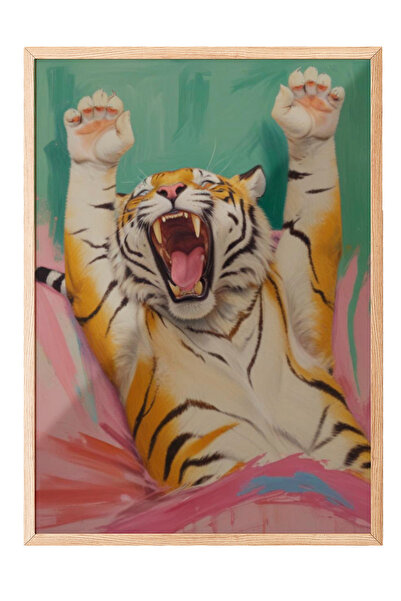 Zestia Tablou înrămat pe lemn, Desen dinamic cu urletul tigrului, Poster deco...