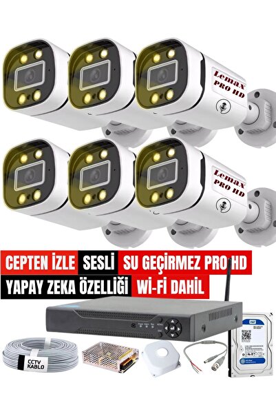 maxcam 6 Lı SESLİ Gece Renkli Görüş PRO HD Güvenlik Kamera Seti Su Geçirmez Güvenlik Kamerası Sistemi