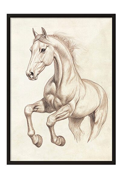 Zestia Tablou cu ramă neagră, Portret de cal singuratic – Stil artistic, Post...