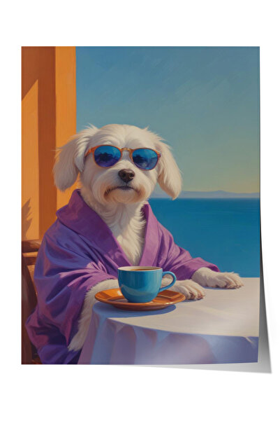 Zestia Poster fără ramă, Câine cu ochelari pe plajă, Poster decorativ pentru ...