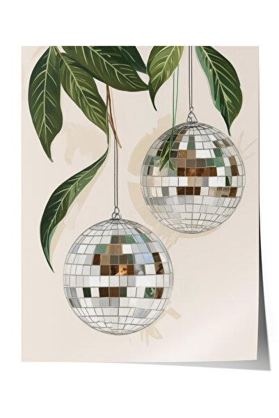 Zestia Poster fără ramă, Combinație de plante cu bile disco, Poster decorativ...