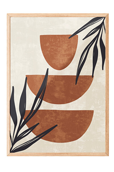 Zestia Tablou cu ramă din lemn, design modern geometric în tonuri pământii, p...