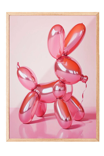 Zestia Tablou înrămat în lemn, Ilustrație cu sculptură de câine cu balon, Pos...