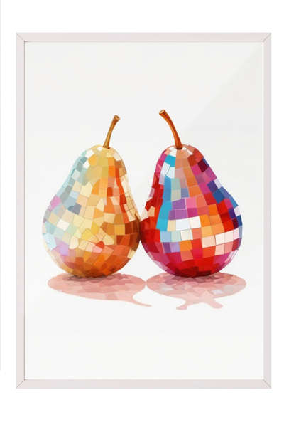 Zestia Tablou cu ramă albă, Ilustrație minimalistă cu pere strălucitoare, Pos...