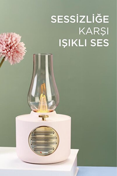 Torima D53 Pembe Vintage Gaz Lambası Taşınabilir Bluetooth Speaker Ayarlanabilir Işıklı USB Şarjlı