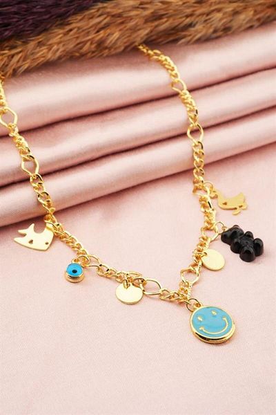 By Zeyna Aksesuar Women's Special Design Black Color Mixed Figure Evil Eye Necklace