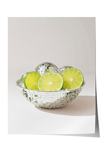 Zestia Çerçevesiz Poster, Kasede Limon Minimal Çizim, Mutfak Dekoru Poster No...