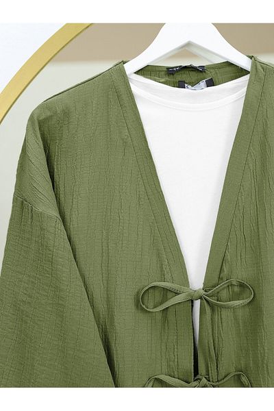 Modamorfo Crinkle Suit with Double Lace-Up Front Trousers - Khaki