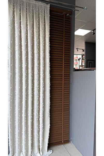 DİLETTO Linen Textured Tasseled Off White Panel Background Curtain Luxury Single Wing 1/3 Frequently Pleated
