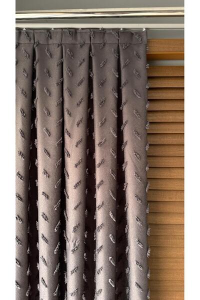 DİLETTO Linen Textured Tasseled Anthracite Panel Background Curtain Luxury Single Wing 1/3 Tight Pleated