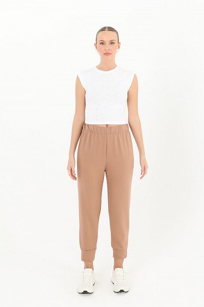 Modamorfo Women's Rib Detailed Sweatpants - 30189Pnt