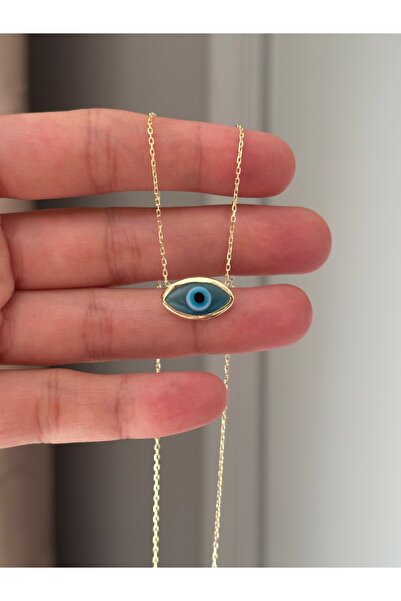 emy by emel luxury silver jewelry Altın Kaplama Cam Nazar Kolye 925 Ayar Gümüş
