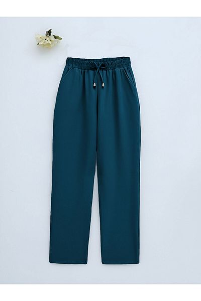 Modamorfo Double Pocket Elastic Waist Lace Detailed Trousers - Emerald